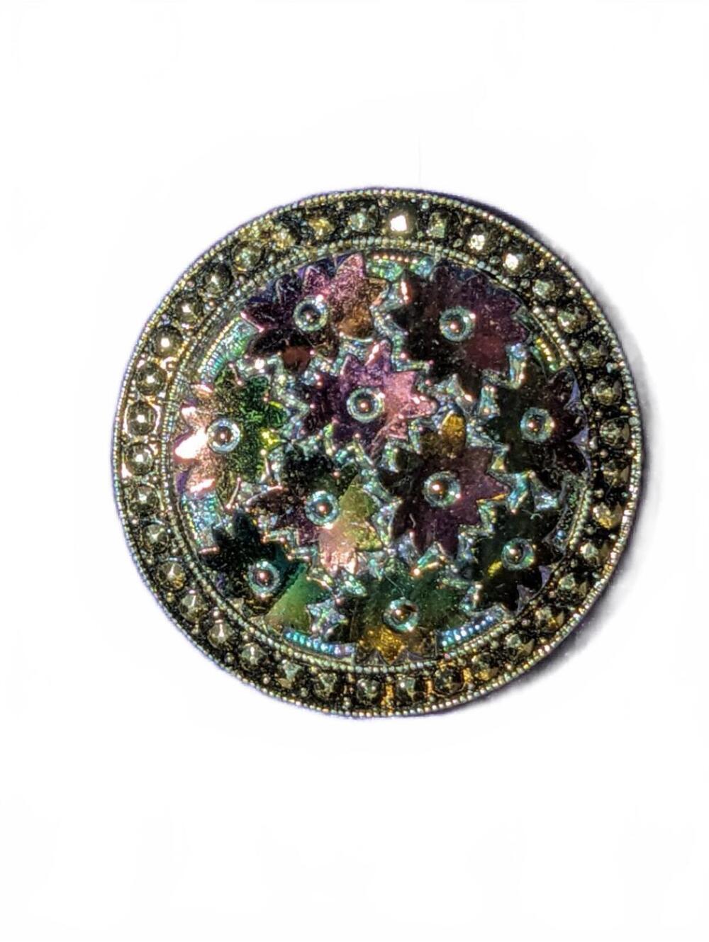 Vintage Germany  Round Floral Rhinestone Clip